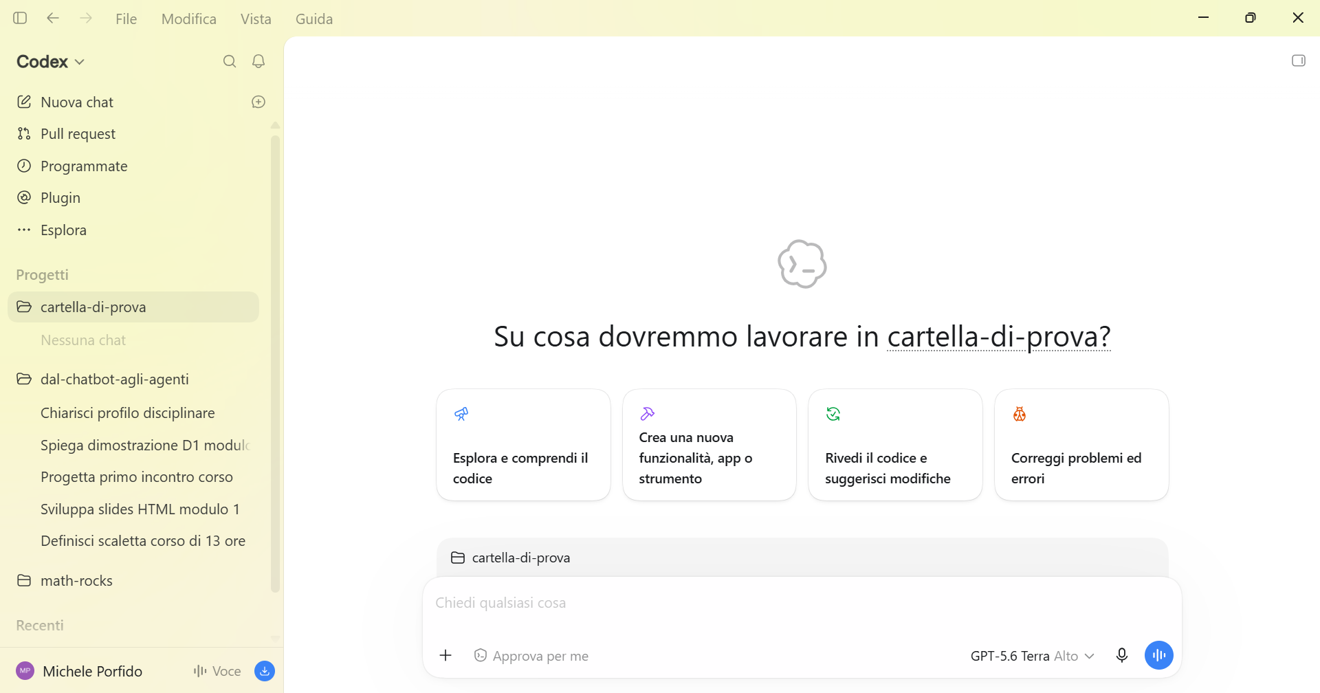 Schermata di Codex nell'app desktop